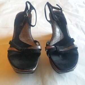 Kenneth Cole Leather & Suede Wedge Sandals, Black, 9M